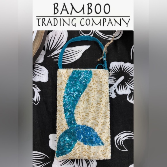 Bamboo Trading Company Handbags - The Mermaid Tail Hand Beaded Club Bag Wristlet/Phone Case/Wallet/Purse - Azure
